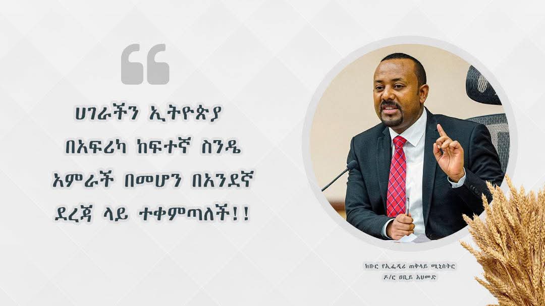 "ሀገራችን ኢትዮጵያ በአፍሪካ ከፍተኛ ስንዴ አምራች በመሆን በአንደኛ ደረጃ ላይ ተቀምጣለች!" 